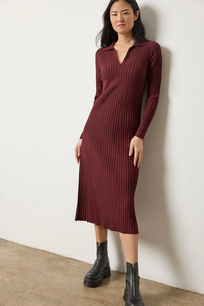 Dark Cherry Rib Henley Dress