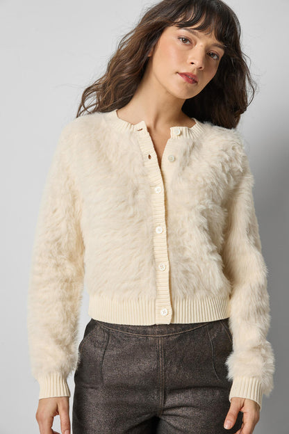 The Brushed Crewneck Ivory Cardigan