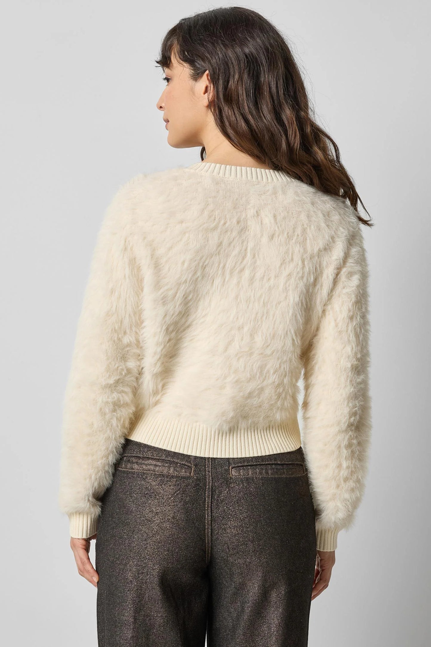 The Brushed Crewneck Ivory Cardigan