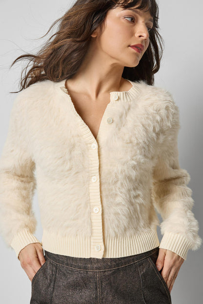 The Brushed Crewneck Ivory Cardigan